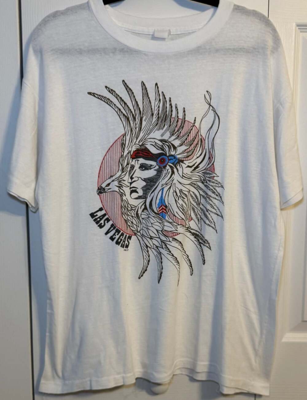 Vintage Las Vegas Native American Headdress Graphic T-Shirt White